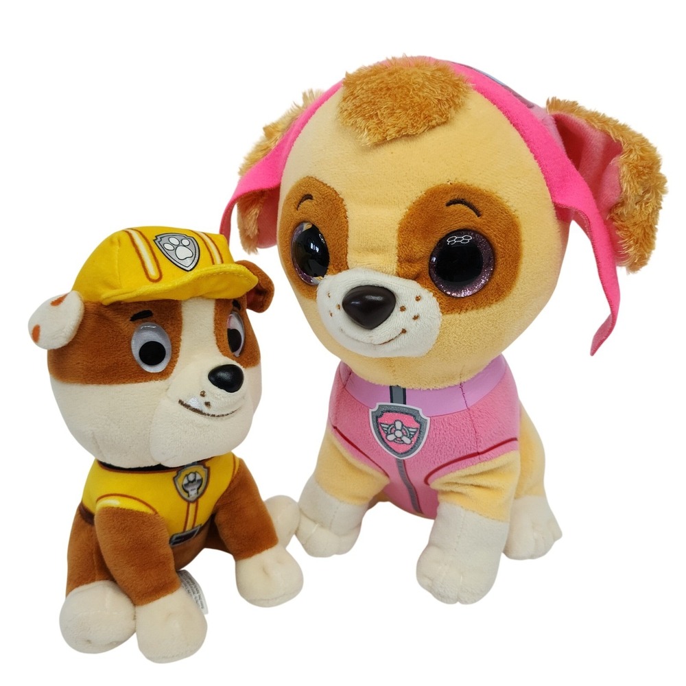 Paw Patrol Skye Ty Beanie Boos & Rubble Plush Toy Set Pink Yellow 6-9 inch